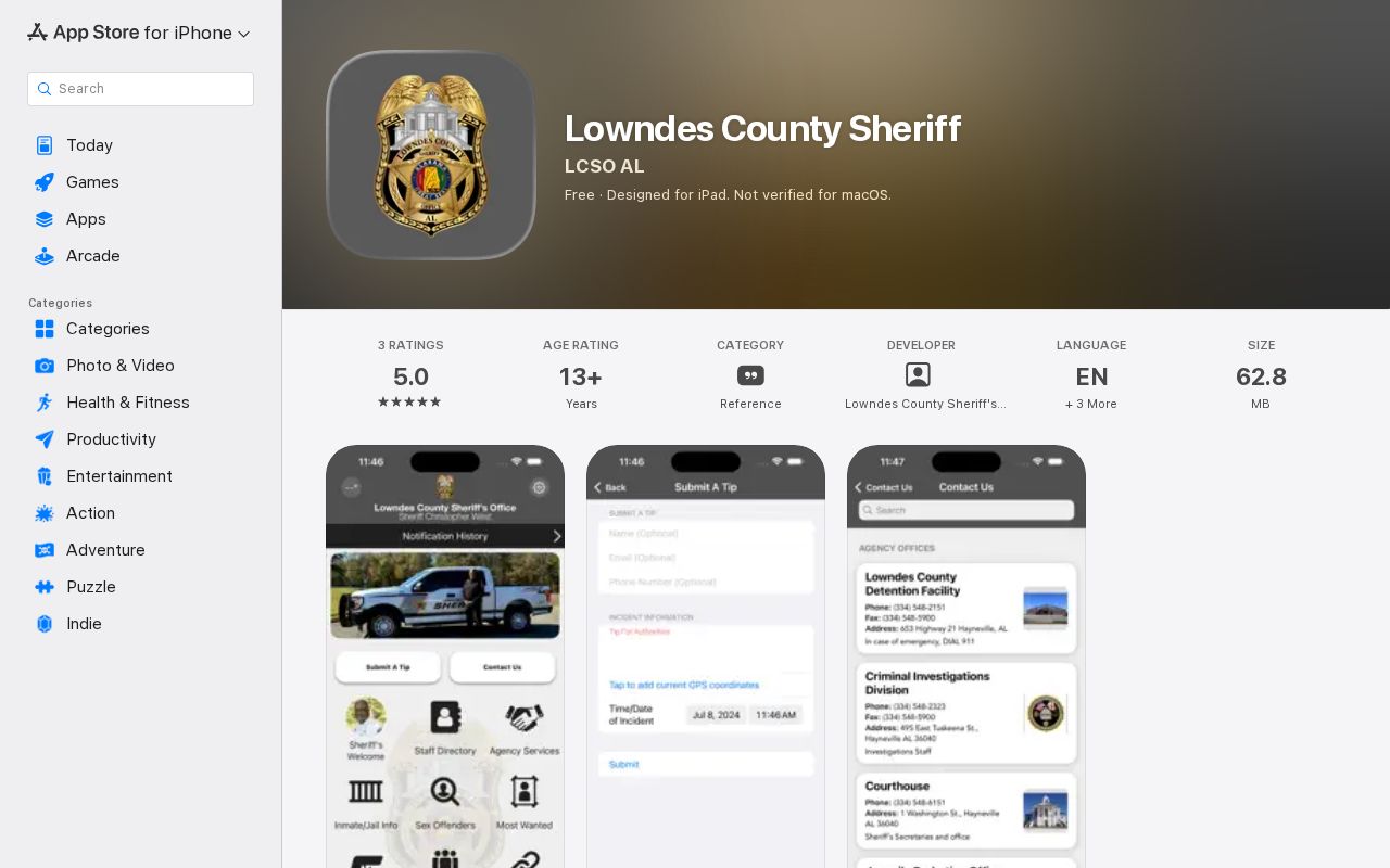 Lowndes County Sheriff app listing for 24 hour release checks